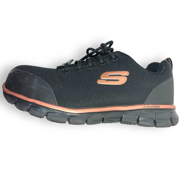 Skechers Work Sure Track Slip Resistant Shoes, Chiton Alloy Toe | Wmns 6.5 Black - Picture 5 of 15